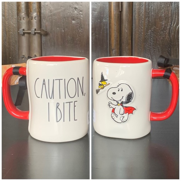 CAUTION I BITE Snoopy and Woodstock Rae Dunn Peanuts Collection Halloween Mug - Picture 1 of 6